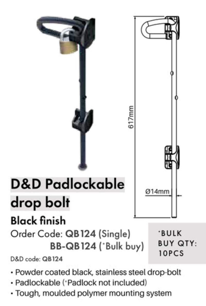 D&D Q-Bolt 610mm -  DROP BOLT - Padlockable - Image 2